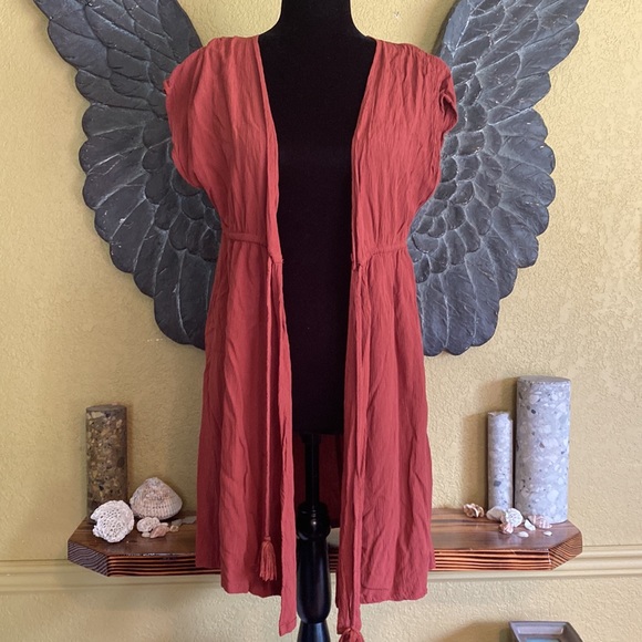 Joe Fresh Short Sleeve Tunic Length Cardigan With Tie - Picture 2 of 8